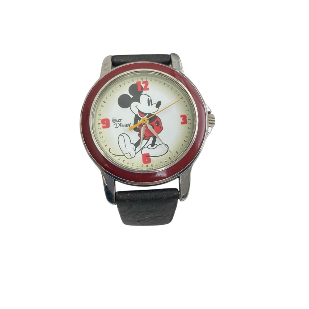 Disney Silver Watch with Black Strap Vintage Rare Sii MKRT MC-0383 Mickey Mouse - Picture 1 of 12